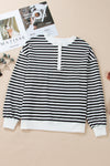 White Stripe Buttoned Crew Neck Oversized Sweatshirt