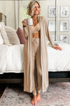 Parchment Split Long Cardigan and Skinny Pants Loungewear Set - Cocoa Yacht Club