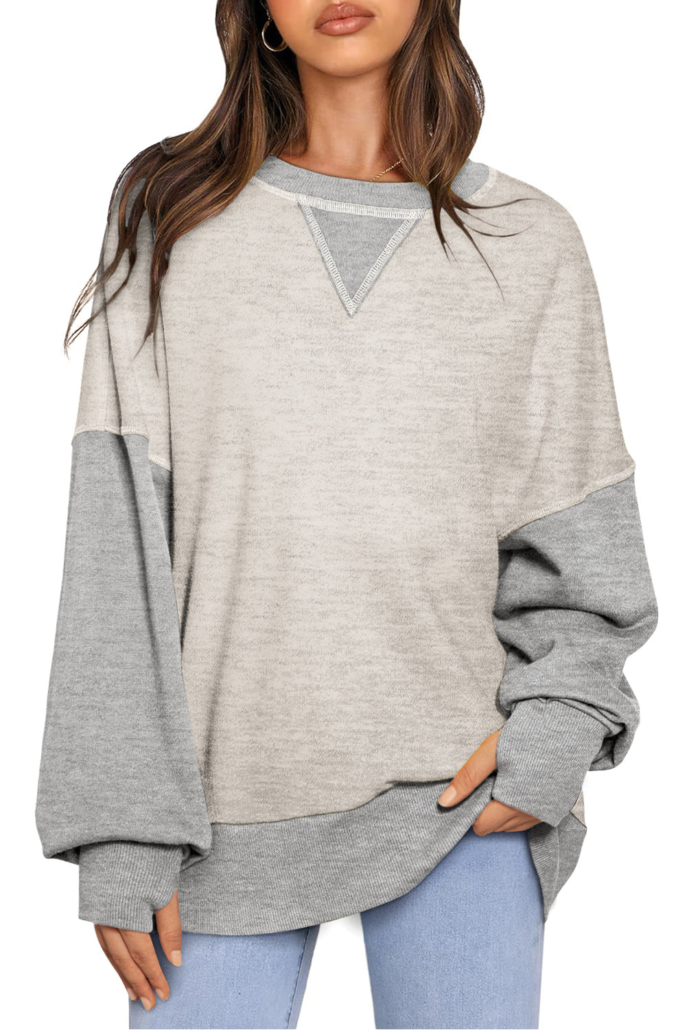 Yellow Color Block Thumbhole Sleeve Drop Shoulder Sweatshirt