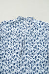 Blue Floral Print Lace Detail Puff Sleeve Shirt