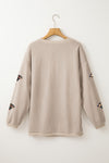 Smoke Gray Twisted Ribbed Turkey Graphic Sequins Patch Thanksgiving Baggy Sweatshirt