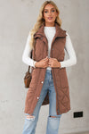 Coffee Puffer Quilted Stand Collar Pocketed Vest Coat