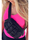 Black Quilted Puffer Buckle Strap Crossbody Bag