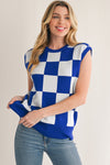 Dark Blue Checkered Knit Top