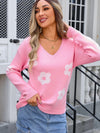 Angel Wings Flower V-Neck Long Sleeve Sweater - Cocoa Yacht Club