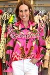 Rose Leopard Print Tropical Ruffle Blouse