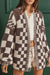 Taupe Colorblock Checked Open Front Knitted Cardigan