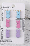 White Easter Bunny Doll Shape Wooden Stud Earrings