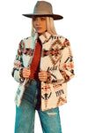 Beige Aztec Printed Stand Neck Zip Up Jacket