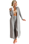 Parchment Split Long Cardigan and Skinny Pants Loungewear Set - Cocoa Yacht Club