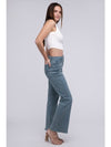 Acid Washed Frayed Cutoff Hem Straight Wide Pants