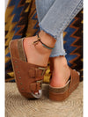 Chestnut Dual Buckle Studded Vintage Platform Slides Shoes