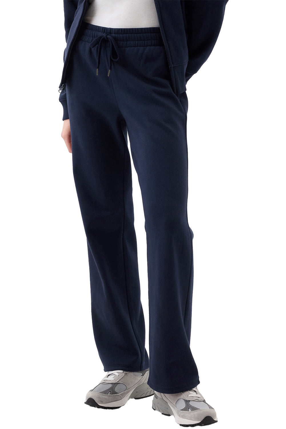 Navy Blue Plain Drawstring Waist Casual Straight Pants