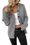 Black Button Up Drop Shoulder Knit Hooded Cardigan