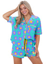 Green Flower Print Buttoned Shirt and Drawstring Waist Pajama Set