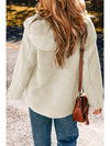 Beige Fleece Zip Up Drawstring Hooded Pocketed Jacket