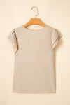 Mist Blue Solid Color Ruffle Sleeve Crinkled Blouse