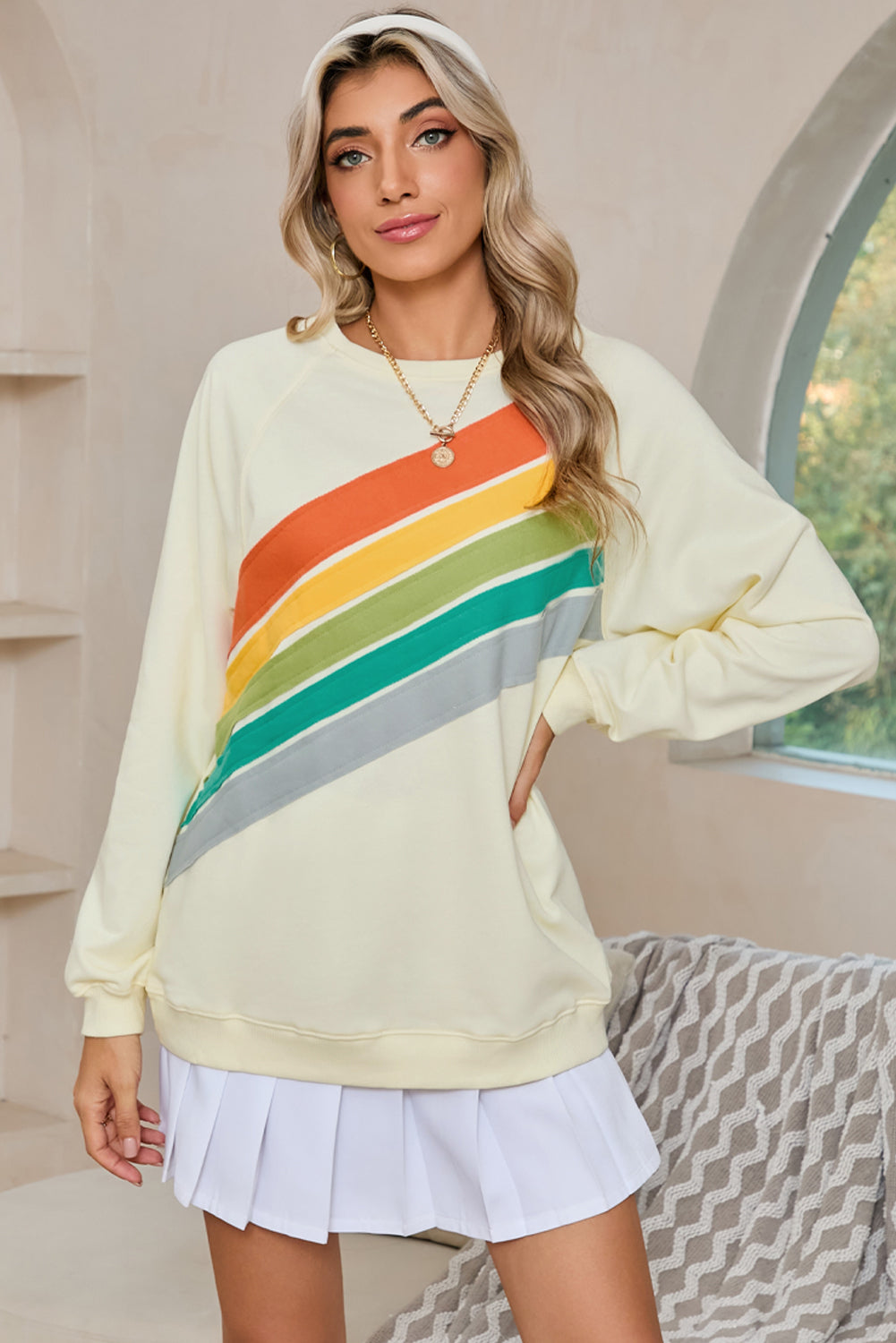 Black Rainbow Colorblock Pullover Sweatshirt