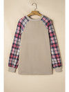 Apricot Plus Size Plaid Raglan Sleeve Crew Neck Sweatshirt