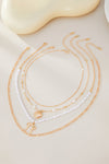 Gold Bow and Heart Pendant Pearl Chain Necklace Set