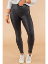 Black Piping Trim Sleek Leather High Waist Leggings