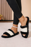 Black Colorblock Open Toe Fuzzy Slippers