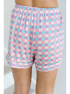 Purple Checkered Pattern Short Sleeve Pajamas Set