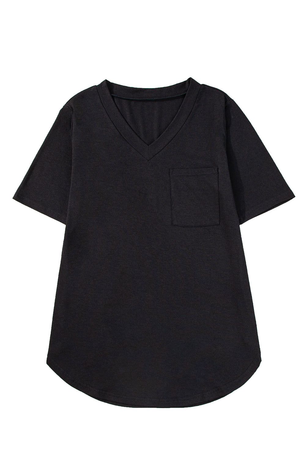 Medium Grey V Neck Pocketed Rounded Hem Tee