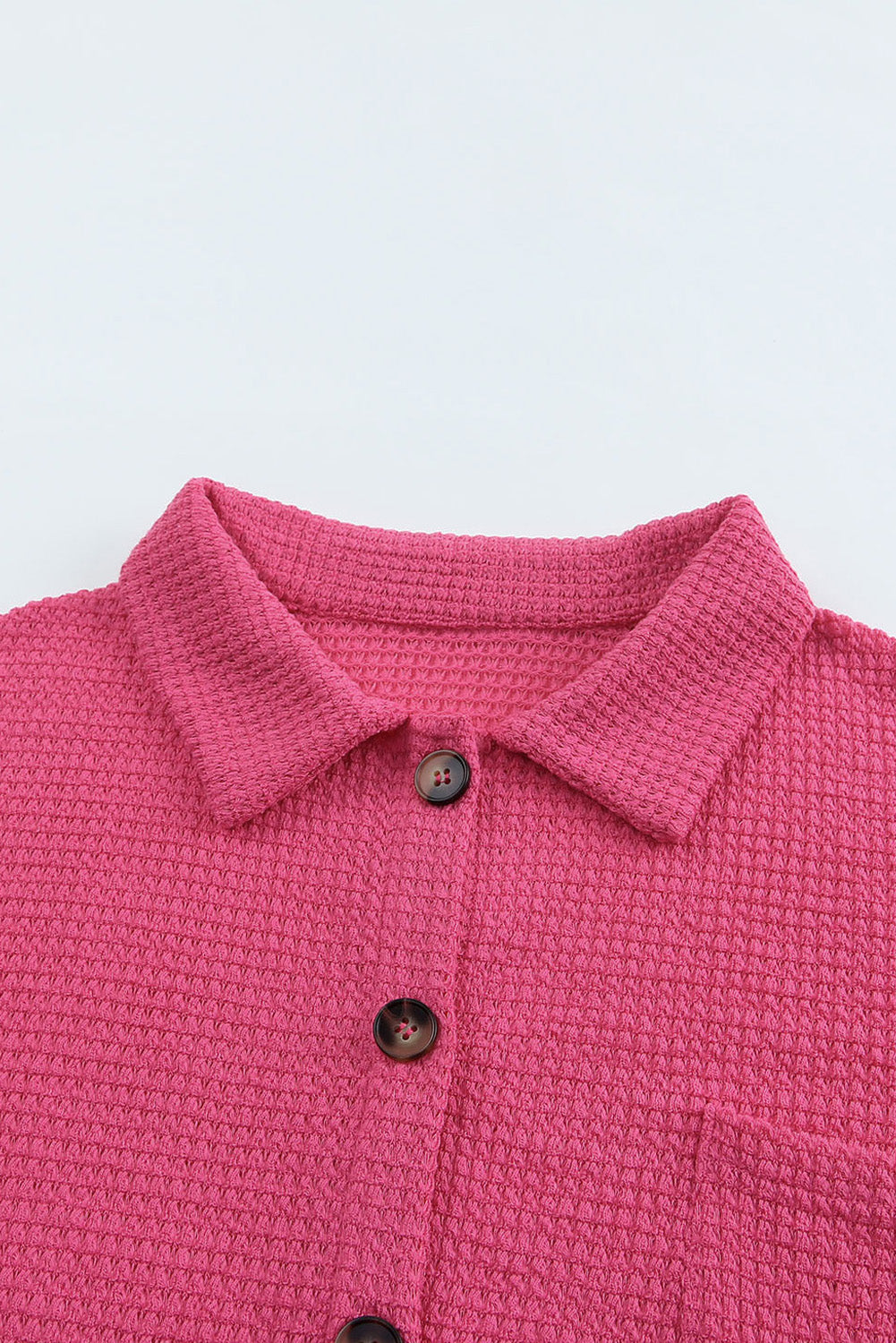 Hot Pink Pocket Buttons Front Waffle Knit Shacket