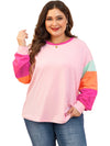 Pink Colorblock Long Sleeve Plus Size Top