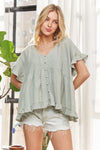 ADORA Button Down Ruffled Babydoll Blouse