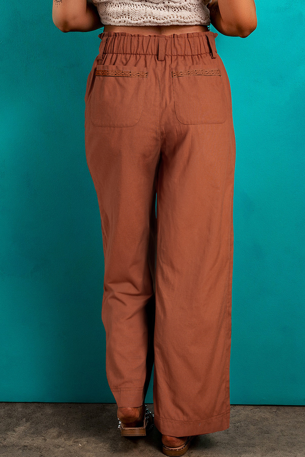 Red Dahlia Elastic Waist Pocketed Casual Straight Leg Pants