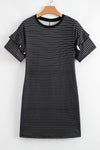 Green Stripe Ruffle Short Sleeve T Shirt Mini Dress