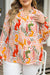 Orange Floral Abstract Print V NeckPlus Size Blouse