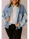 Beau Blue Leopard Patchwork Plus Size Denim Jacket