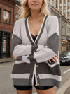 Contrast Button Up Long Sleeve Cardigan - Cocoa Yacht Club