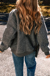 Medium Grey Fuzzy Zip Up Pocketed Sleeve Jacket