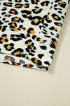 Khaki Leopard Print Long Sleeve Striped V Neck Top