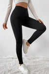 Black Crossed Waist Seamed Leg Thermal Leggings