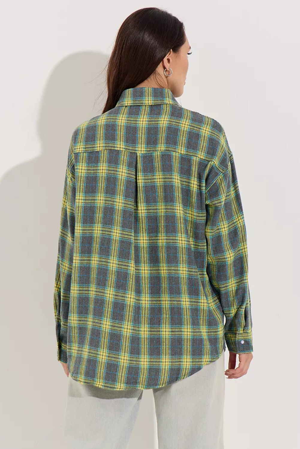 Green Plaid Print Long Sleeve Pocket Shirt