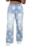 Beau Blue High Waist Star Pattern Plus Size Jeans