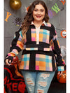 Plus Size Color Block Half Snap Long Sleeve Sweatshirt