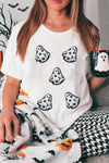 White Halloween Playful Ghost Patched Cotton Blend T Shirt
