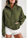 Parchment Quarter Zip Stand Neck Kangaroo Pocket Sweatshirt