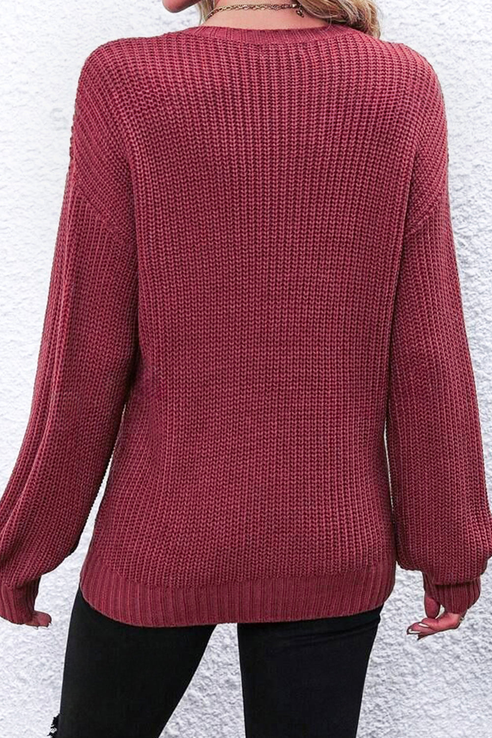 Red Sandalwood Thanksgiving Letter Graphic Crew Neck Sweater