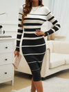 Devine Color Block Round Neck Long Sleeve Midi Dress - Cocoa Yacht Club