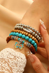 Silvery Boho Butterfly Pendant Beaded Bracelet Set