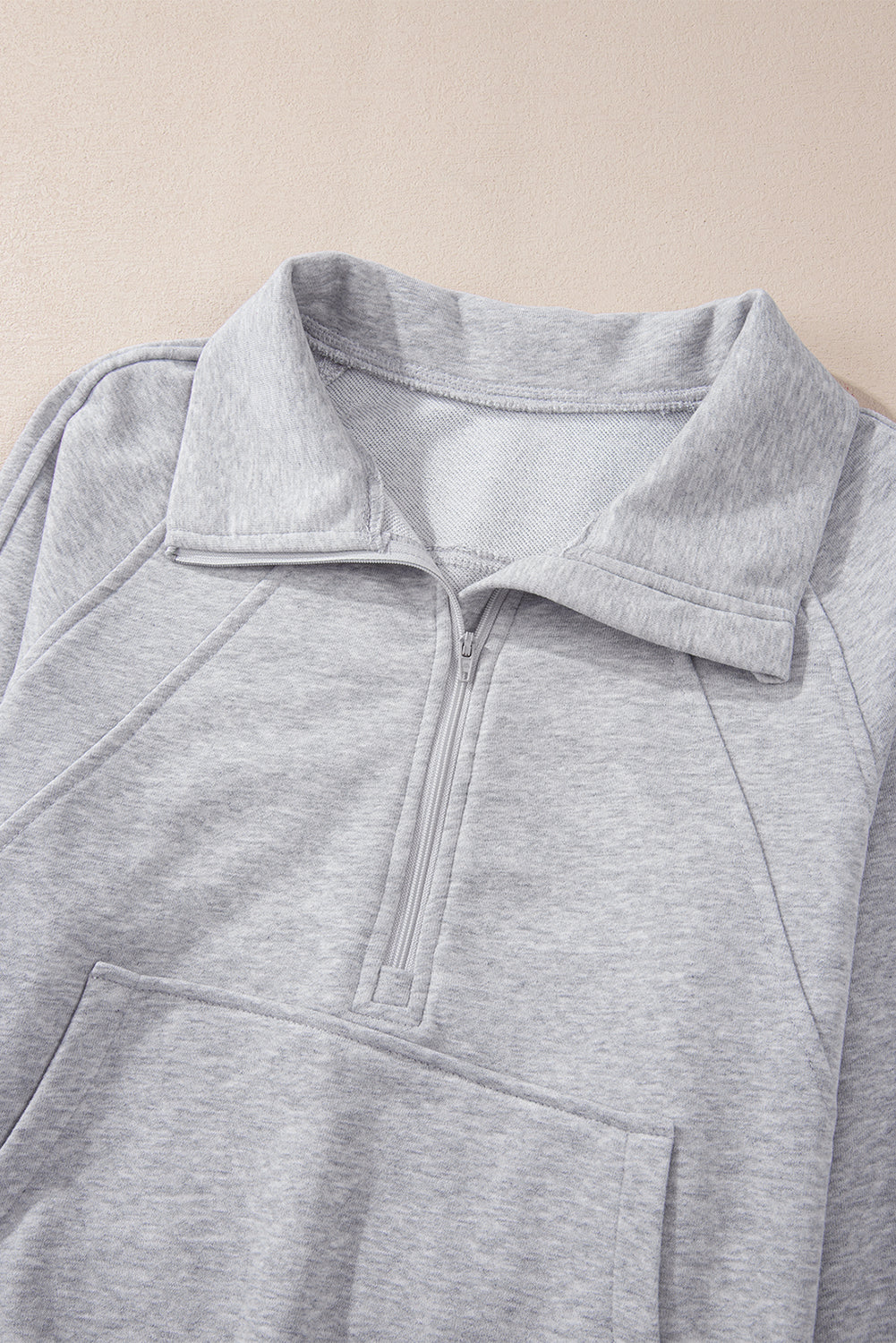 Parchment Quarter Zip Stand Neck Kangaroo Pocket Sweatshirt