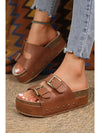 Chestnut Dual Buckle Studded Vintage Platform Slides Shoes