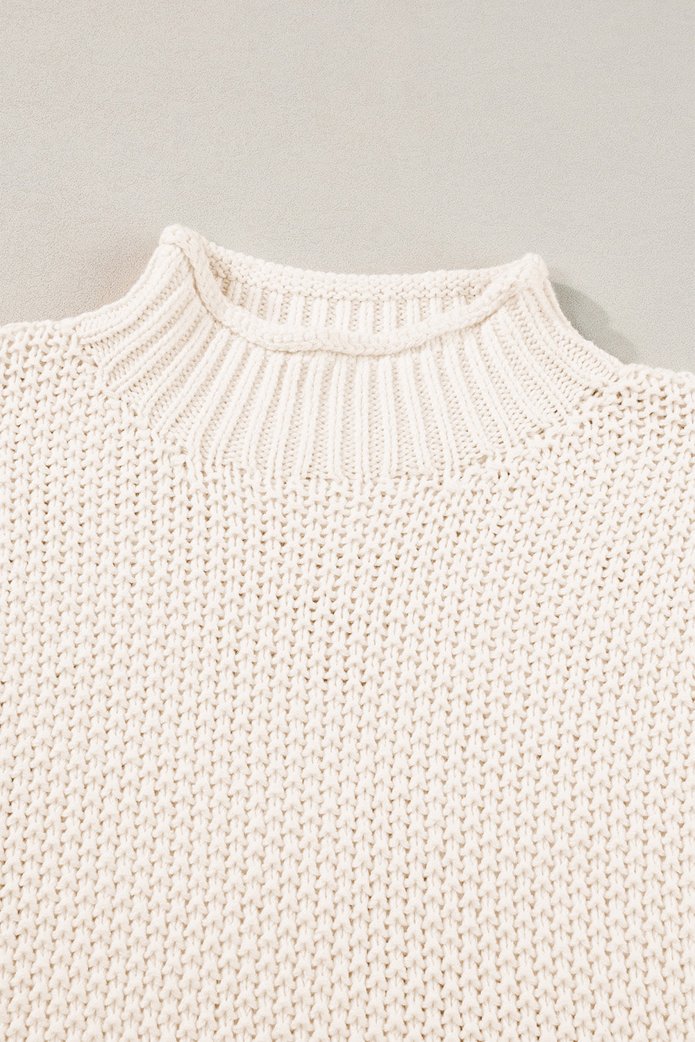 Beige Mock Neck Knitted Dolman Top